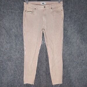 Paige Women Jeans 31 Hoxton Ankle Skinny Stripe Raw Hem Stretch Retro Mod Casual